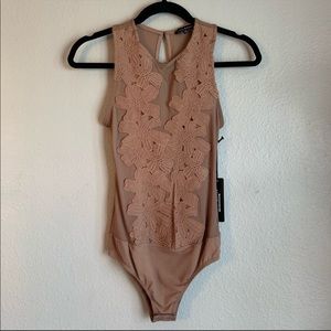 Nude floral body suit